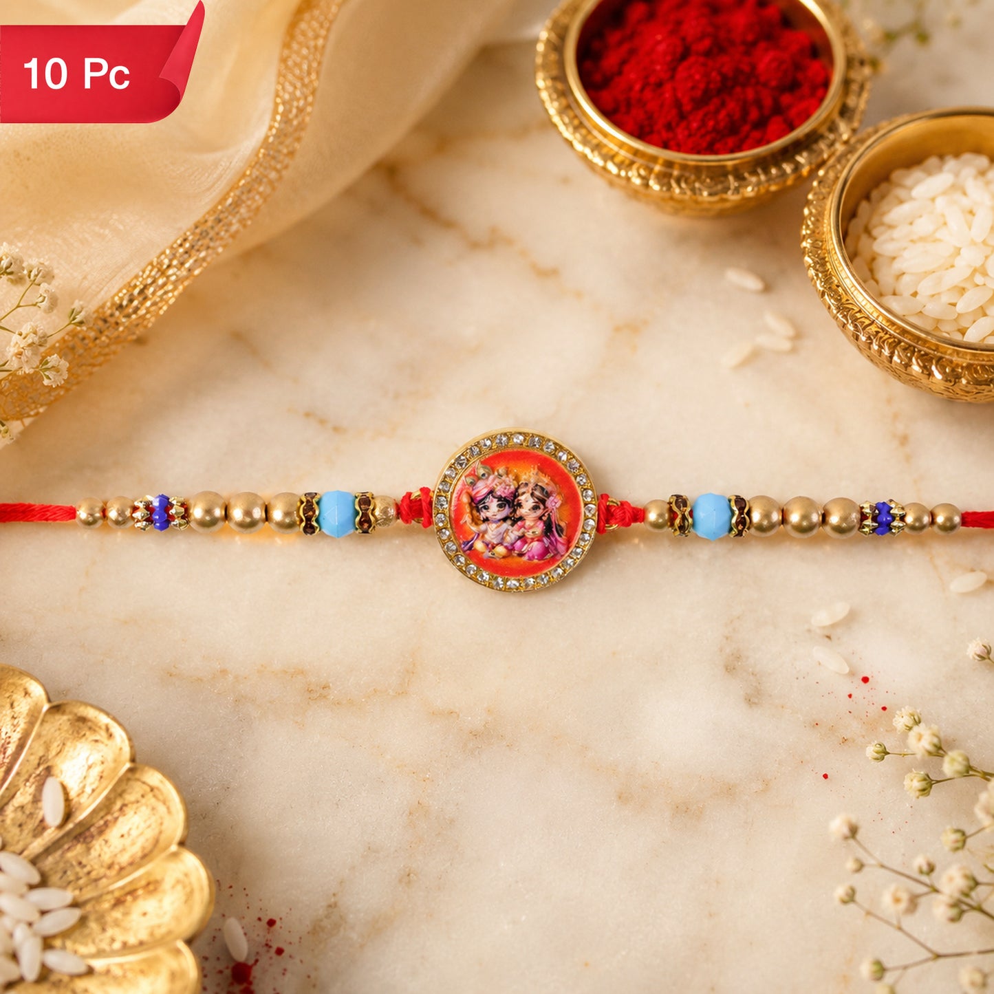 Radha Krishna Charm Rakhi Traditional Design for Raksha Bandhan (10pcs)
