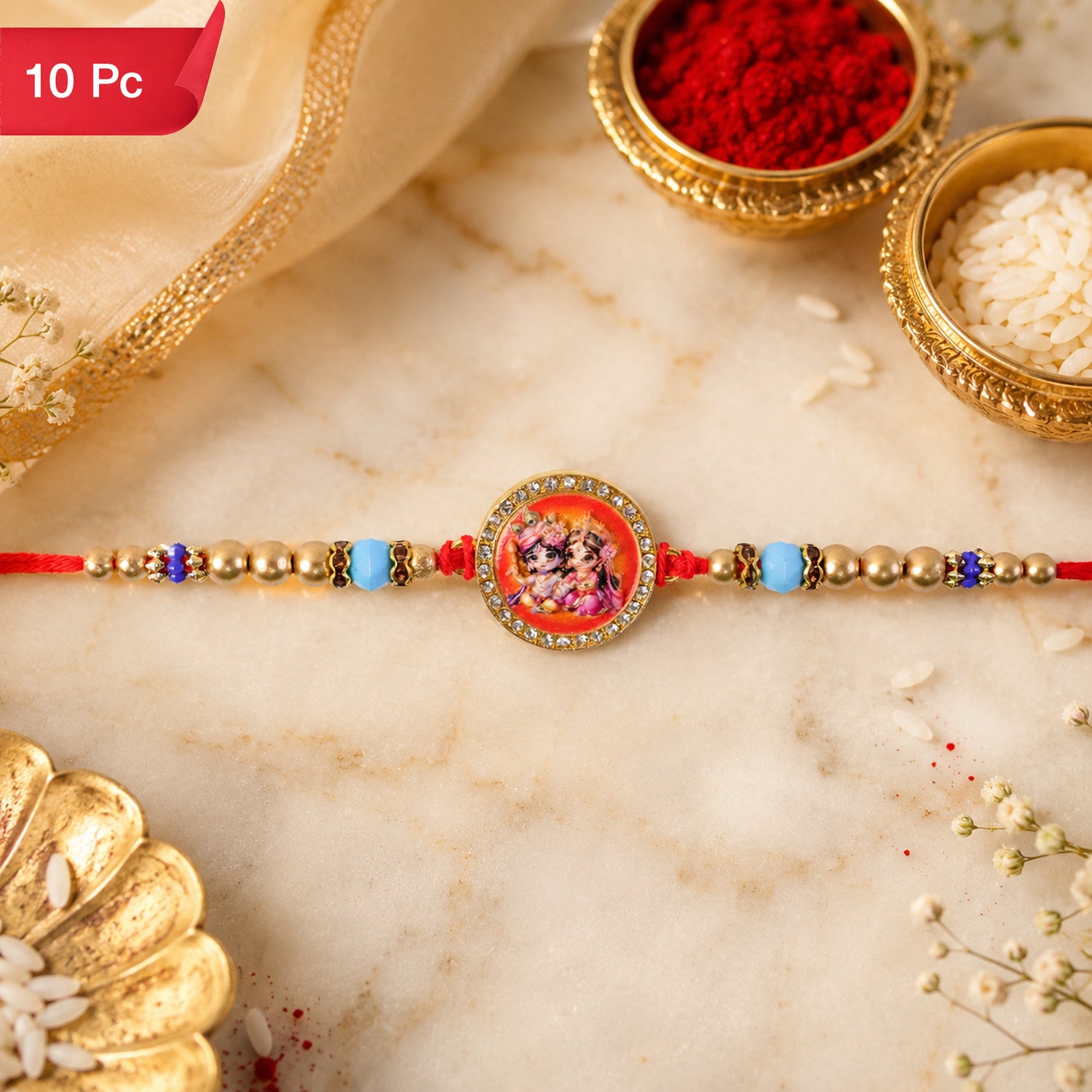 Radha Krishna Charm Rakhi Traditional Design for Raksha Bandhan (10pcs)