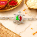 Turtle Rakhi for Brother Silver Enamel Chain Design (10pcs)
