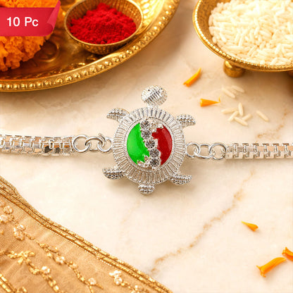 Turtle Rakhi for Brother Silver Enamel Chain Design (10pcs)