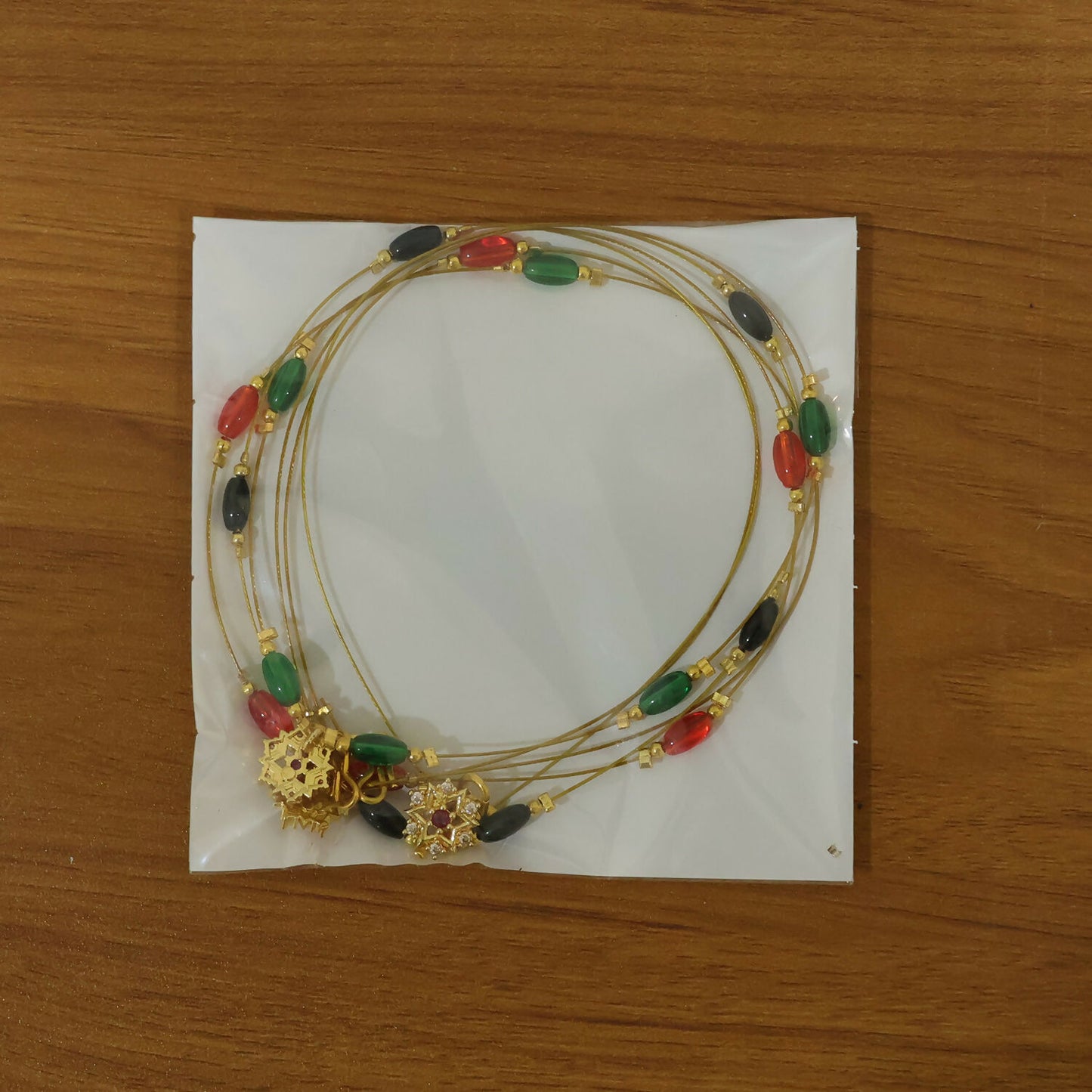 Multicolor Bead Gold Necklace with Elegant Floral Pendant (3Pc/Set)