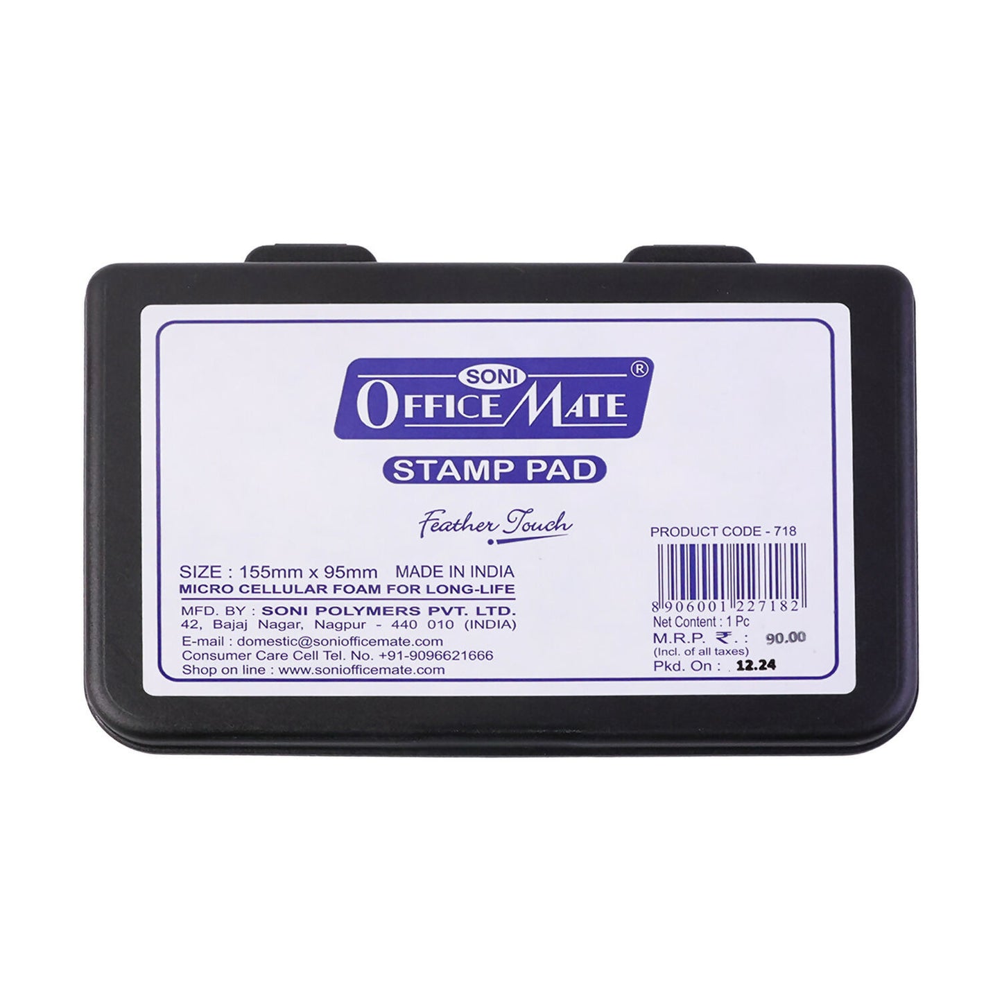 OfficeMate Black Feather Touch Stamp Pad for Office And School Use (155x95 mm)