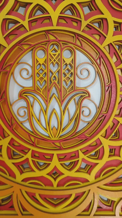 Handcrafted Wooden Mandala Palm Wall Art – Multi-Layer Decorative Frame | Indian Traditional Design | Premium Home Decor Gift for Living Room, Bedroom, Office