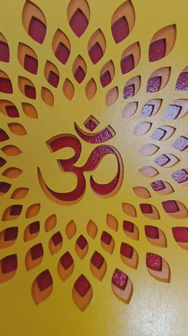 Handcrafted Multi-Layer Wooden OM Wall Art – 3D Spiritual Frame | Meditation & Yoga Room Decor | Divine Mandala-Inspired Home Wall Hanging