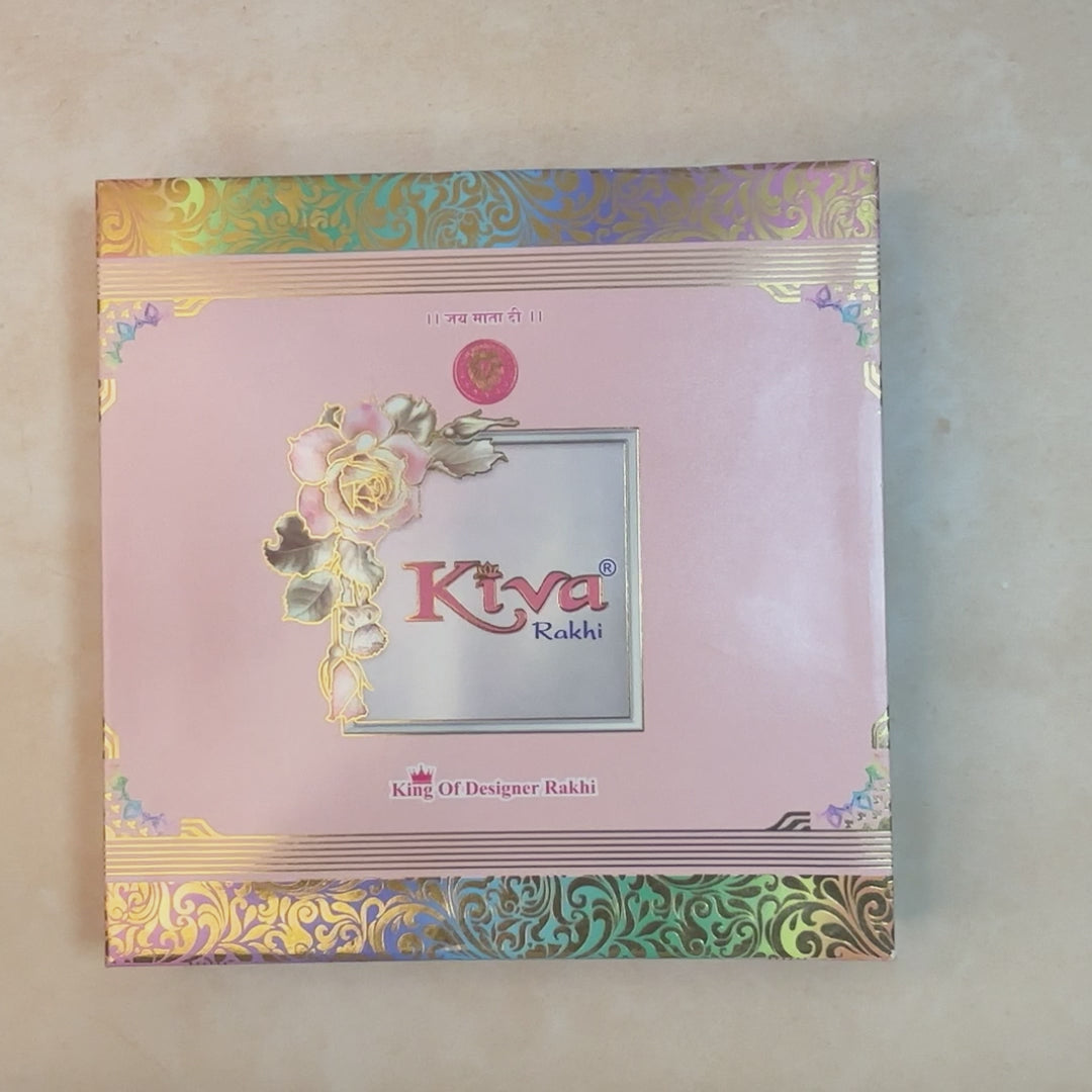 4 Pc Om Rakhi Set with Gold-Plated Dial, Pink & Red Beads – Premium Designer Gift Box for Raksha Bandhan