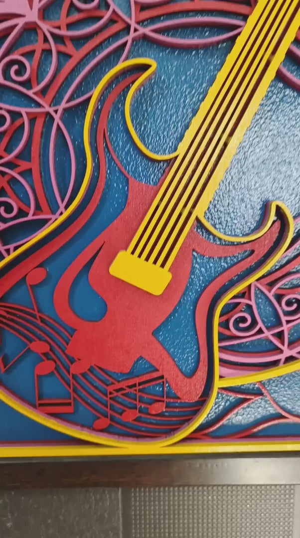 Handcrafted Multi-Layer Wooden Guitar Wall Art – 3D Musical Frame | Artistic Home Decor | Handmade Music Lover’s Wall Hanging for Living Room & Studio