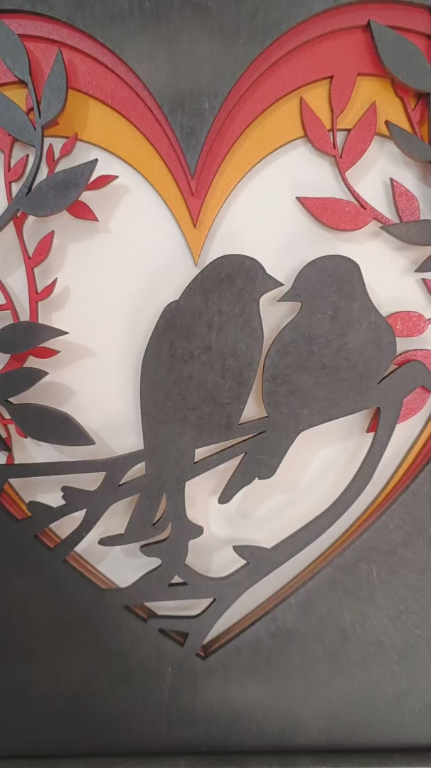 Handcrafted Multi-Layer Wooden Heart & Bird Wall Art – 3D Love & Freedom Design | Romantic Home Decor Frame | Handmade Wooden Wall Hanging for Bedroom & Living Room