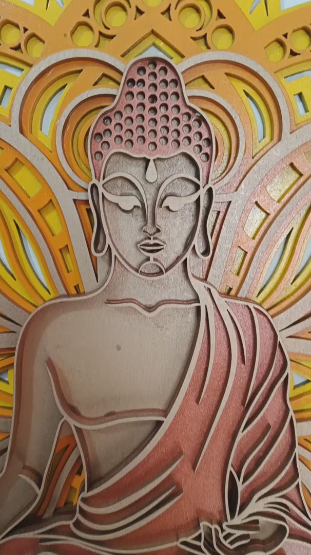 Handcrafted Wooden Buddha Wall Art – Multi-Layer 3D Wall Frame | Peaceful Mandala Design | Spiritual Home Decor Gift | Handmade Indian Artwork