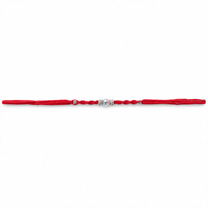 Red Braided Rakhi with a Row of Sparkling Crystal Bead Accents