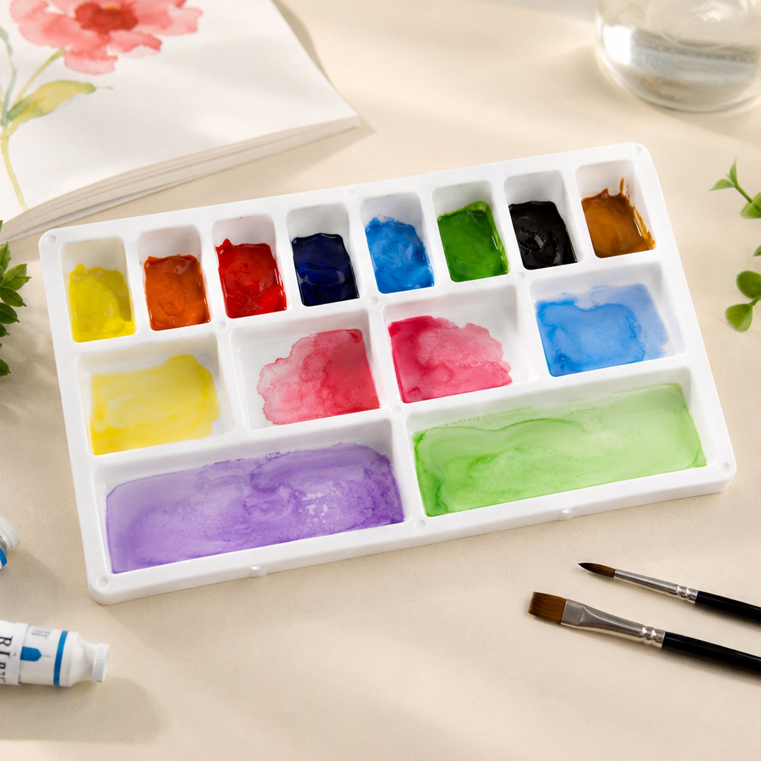 Small Rectangle Colour Mixing Plate Multi Well Paint Palette for Watercolour Artists