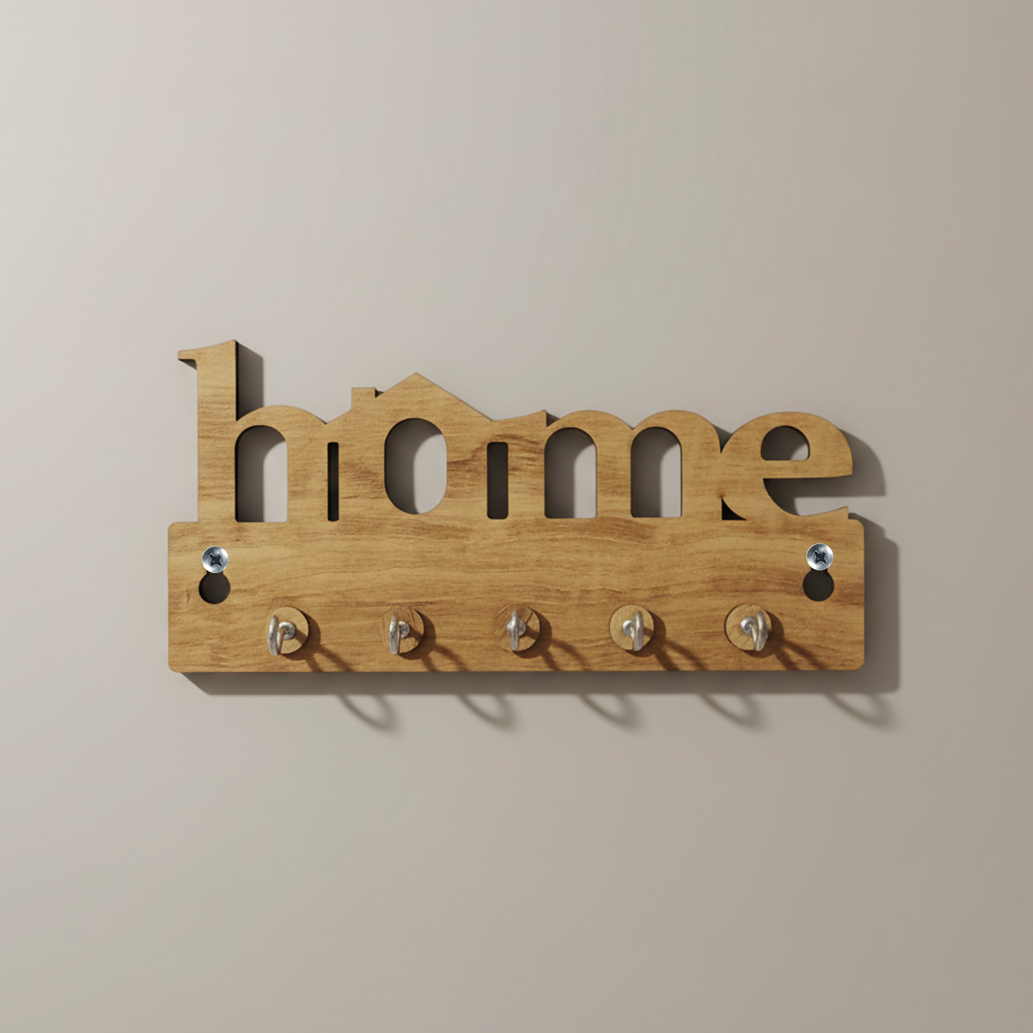 Wooden Key Holder for Wall “Home” – Handcrafted MDF Key Organizer with 5 Hooks | Decorative Wall Key Stand