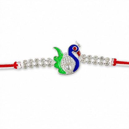 Classic Rakhi featuring Peacock Charm, crystal sparkle and display look for Gift Use
