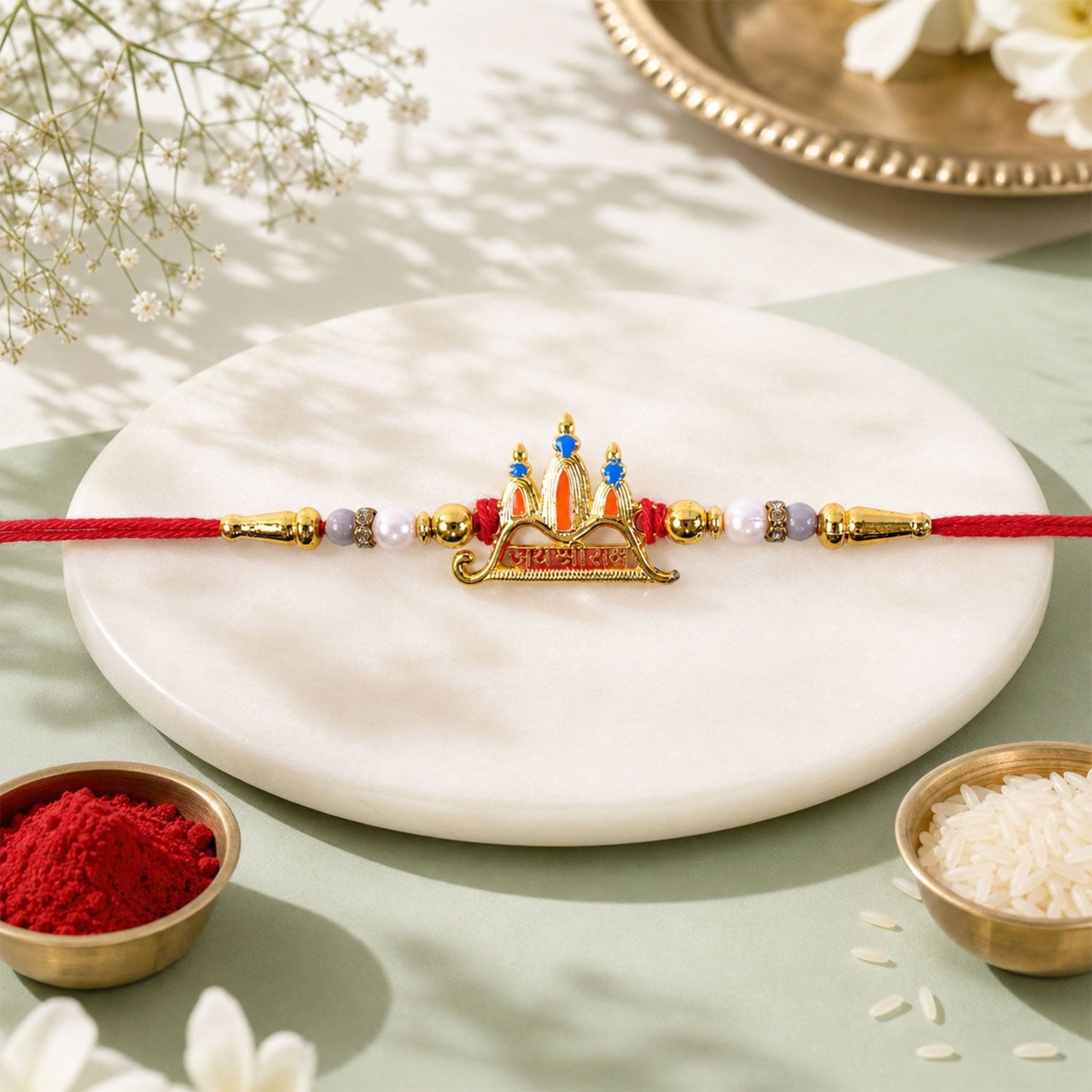 Jai Shri Ram Temple Rakhi with Chocolate Almonds, Pack of 2