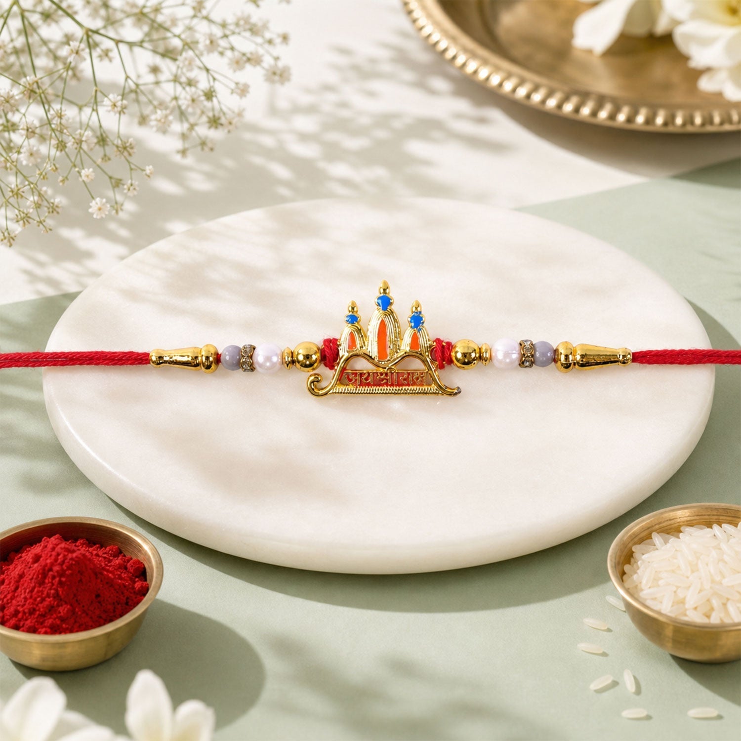 Jai Shri Ram Temple Rakhi with Chocolate Almonds, Pack of 2