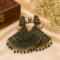 Traditional Dandiya Dance Women Earrings | Antique Gold-Tone Green Beaded Statement Earrings`