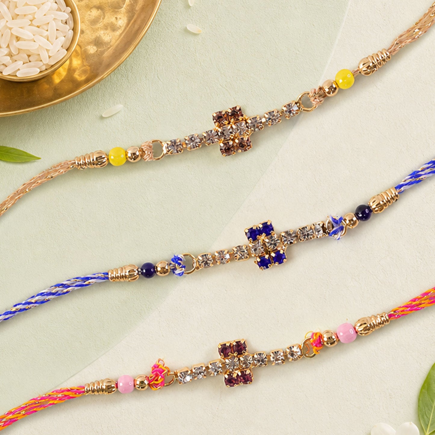 Petite Floral Stone Rakhi for Raksha Bandhan Gifting (Pack of 6)
