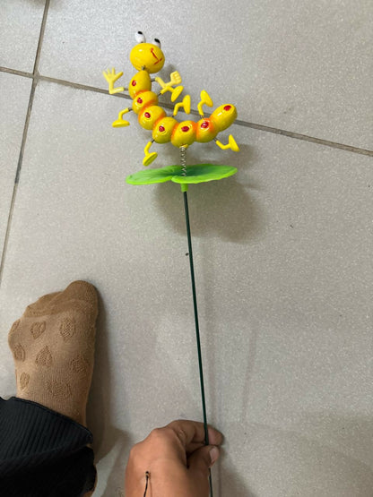 Cute Yellow Caterpillar Garden Stake for Outdoor Décor – Metal Insect Yard Ornament with Leaf Base ( 1PC)