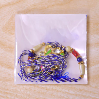 Lotus Flower Enamel Pendant Rakhi with Navy Pearl Beads