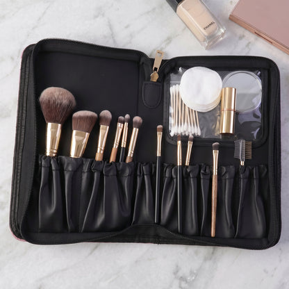 Compact storage pouch for makeup essentials
