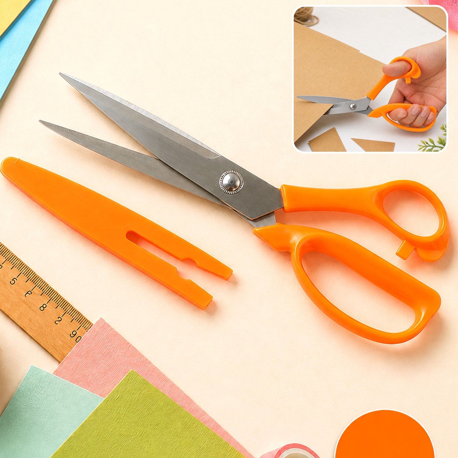 Multipurpose 9 Inch Stainless Steel Tailoring Scissors with Protective Safety Cover
