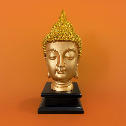 Golden Buddha Head Idol on Black Base | Meditating Buddha Decorative Showpiece for Home, Office, Living Room, Temple & Gift | Spiritual Feng Shui Buddha Statue for Peace & Positivity