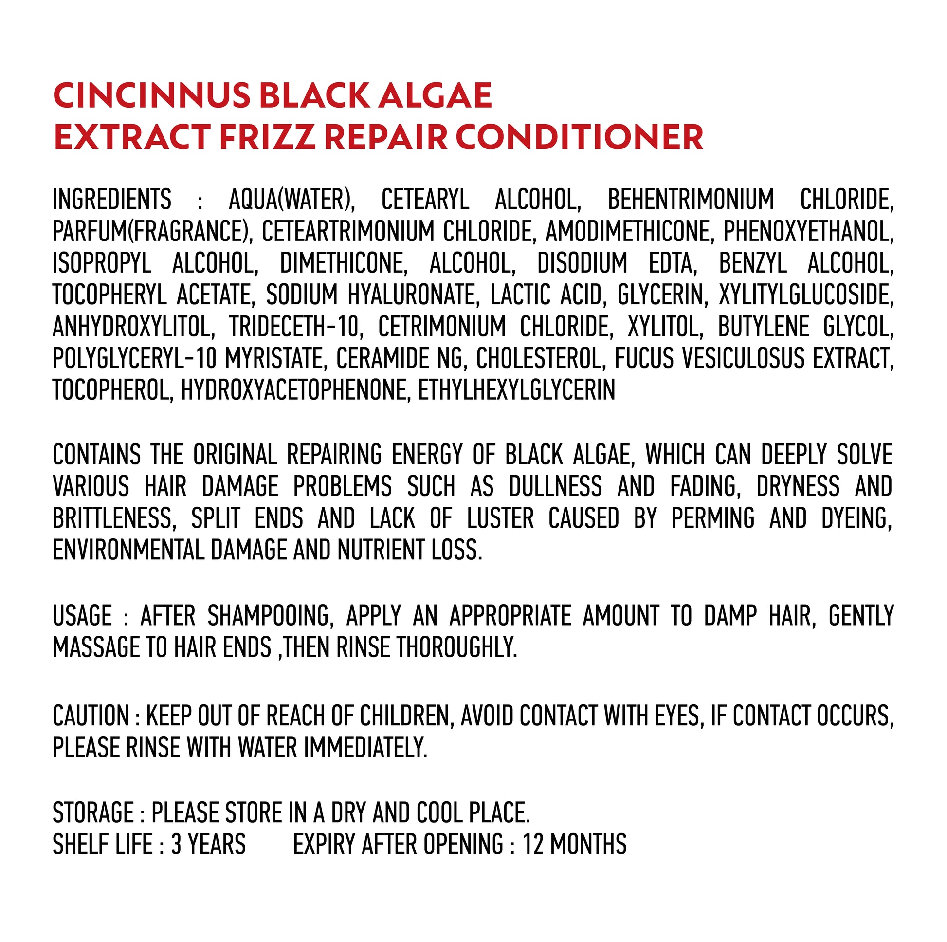 CINCINNUS Black Algae Extract Frizz Repair Conditioner
