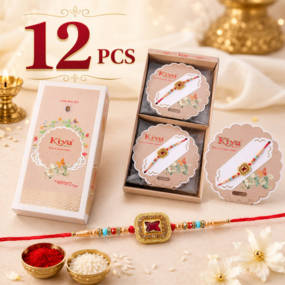 Royal Maroon Cushion Stone Kundan Rakhi for Brother with Pearls & Beads