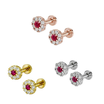 Combo pack of three Ruby and AD stud earrings in gold, rosegold, and silver plating