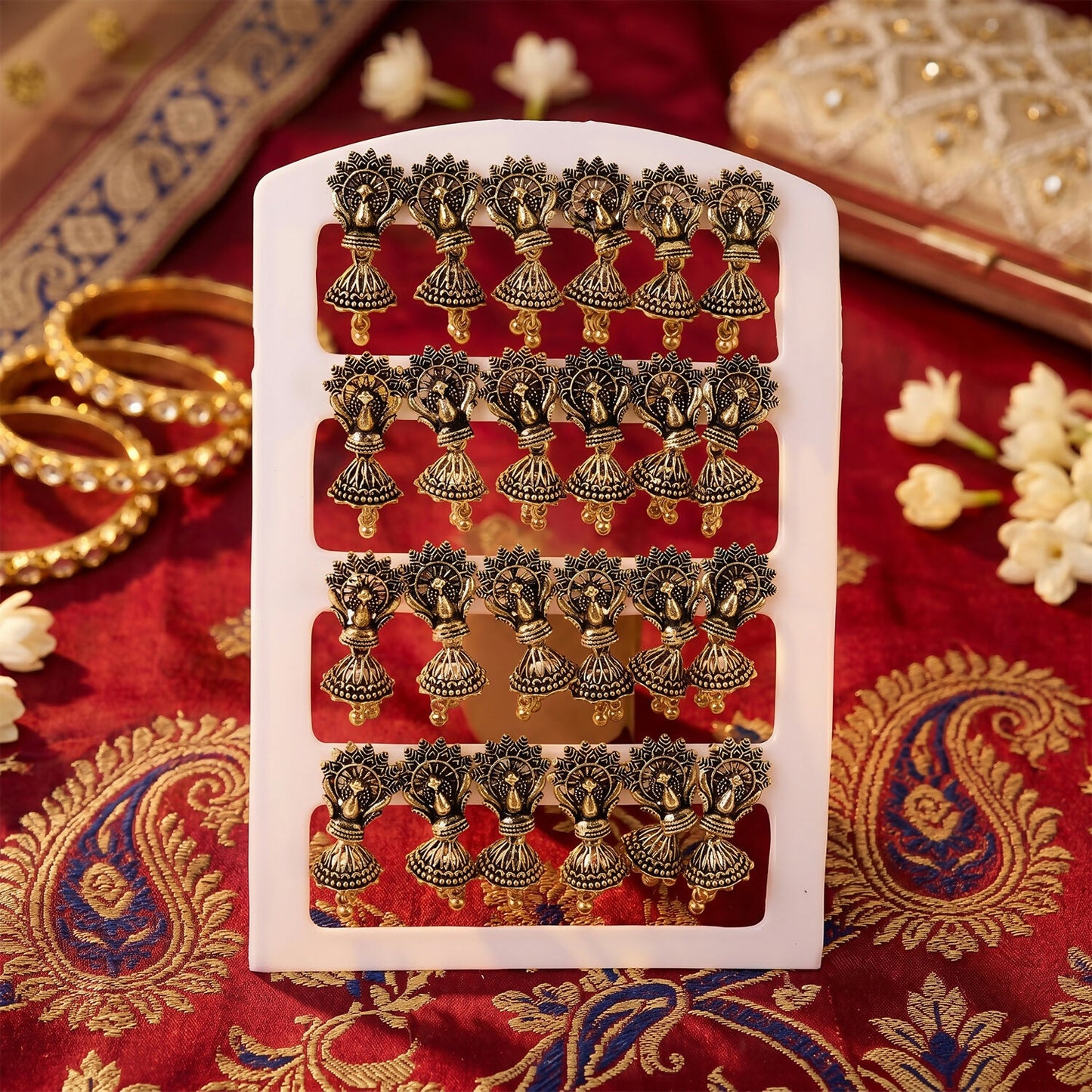 12 pair oxidised floral leaf jhumka earrings for women