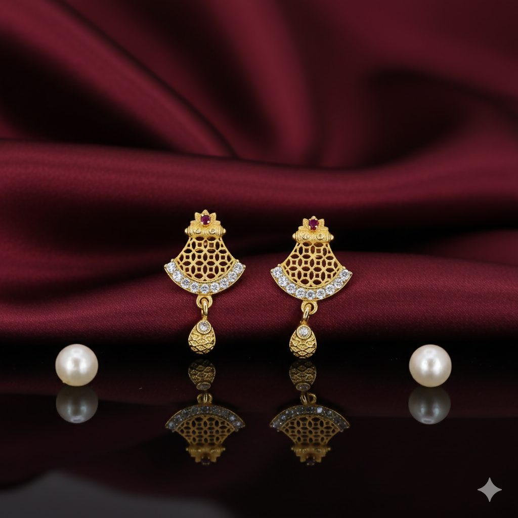 Gold Plated Jali Work & AD Stud Earrings for women and girls