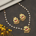 Elephant Charm Pearl Necklace Set – Traditional Ruby Red Accent