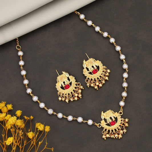 Traditional Pearl Chain Elephant Charm Necklace Set