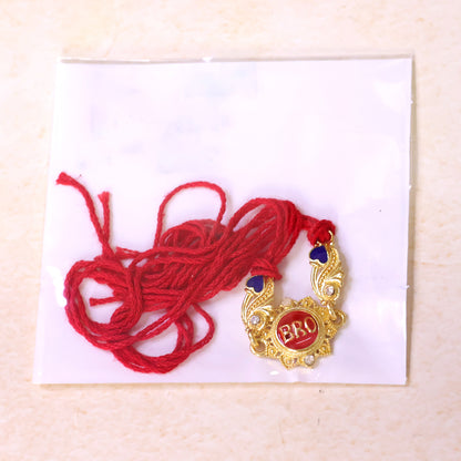 Designer Rakhi with BRO Text Plaque, clean frame and display look for Gift Styling