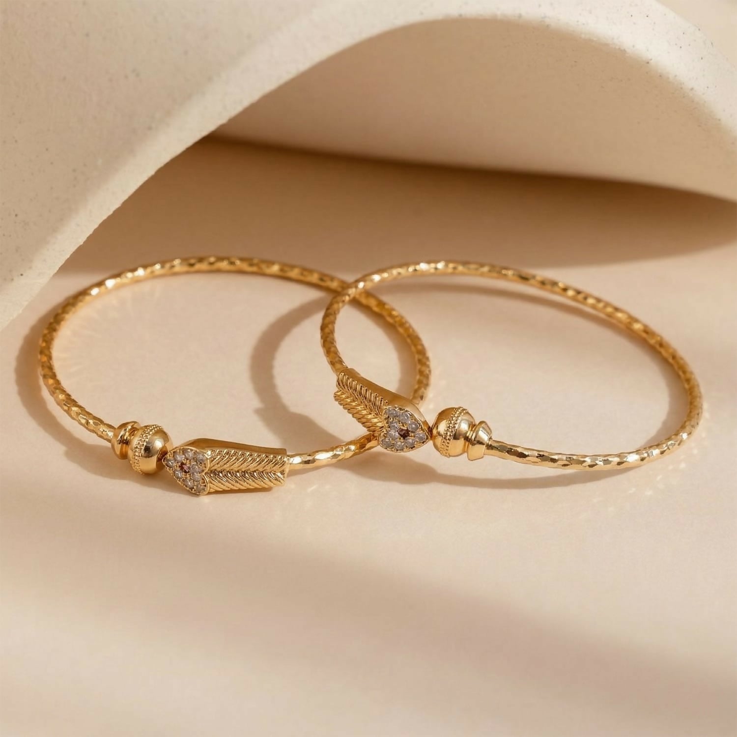 Gold Plated Leaf Design Openable Bracelet Pair