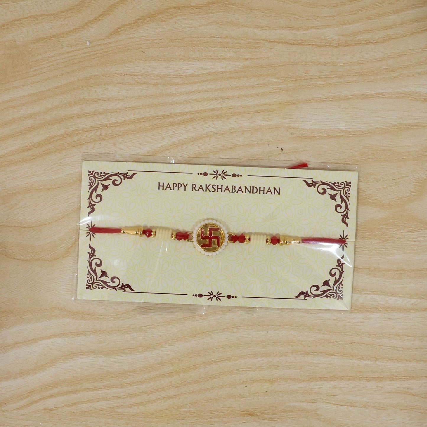 Swastik Pearl Frame Rakhi Traditional Tie for Brothers (5pcs)