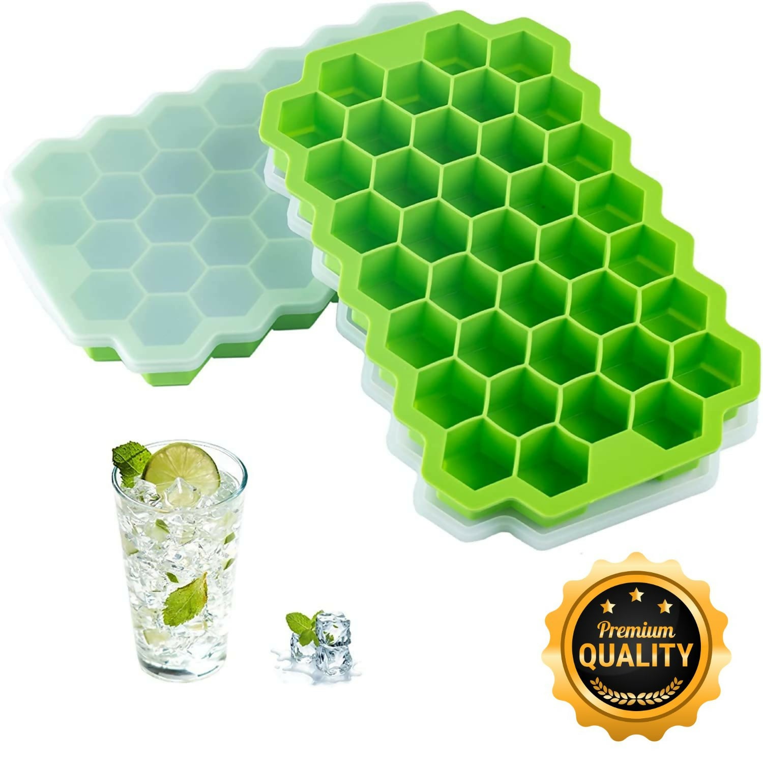 Honeycomb ice tray set of 2 with multi-color trays and lids