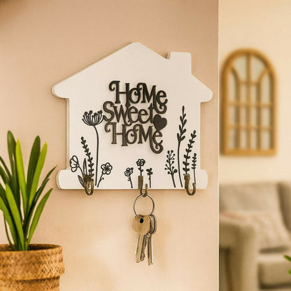 Home Sweet Home Wooden Key Holder Wall Mount with Hooks