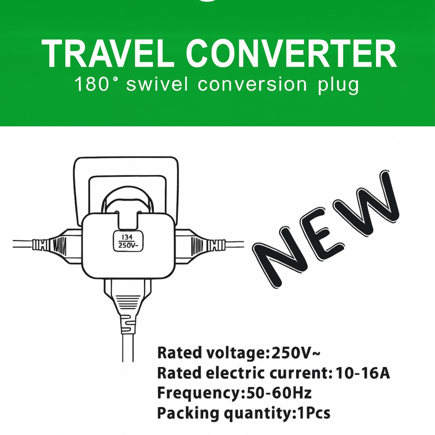 Travel Converter 180° Swivel Plug Universal Power Adapter 16A 250V