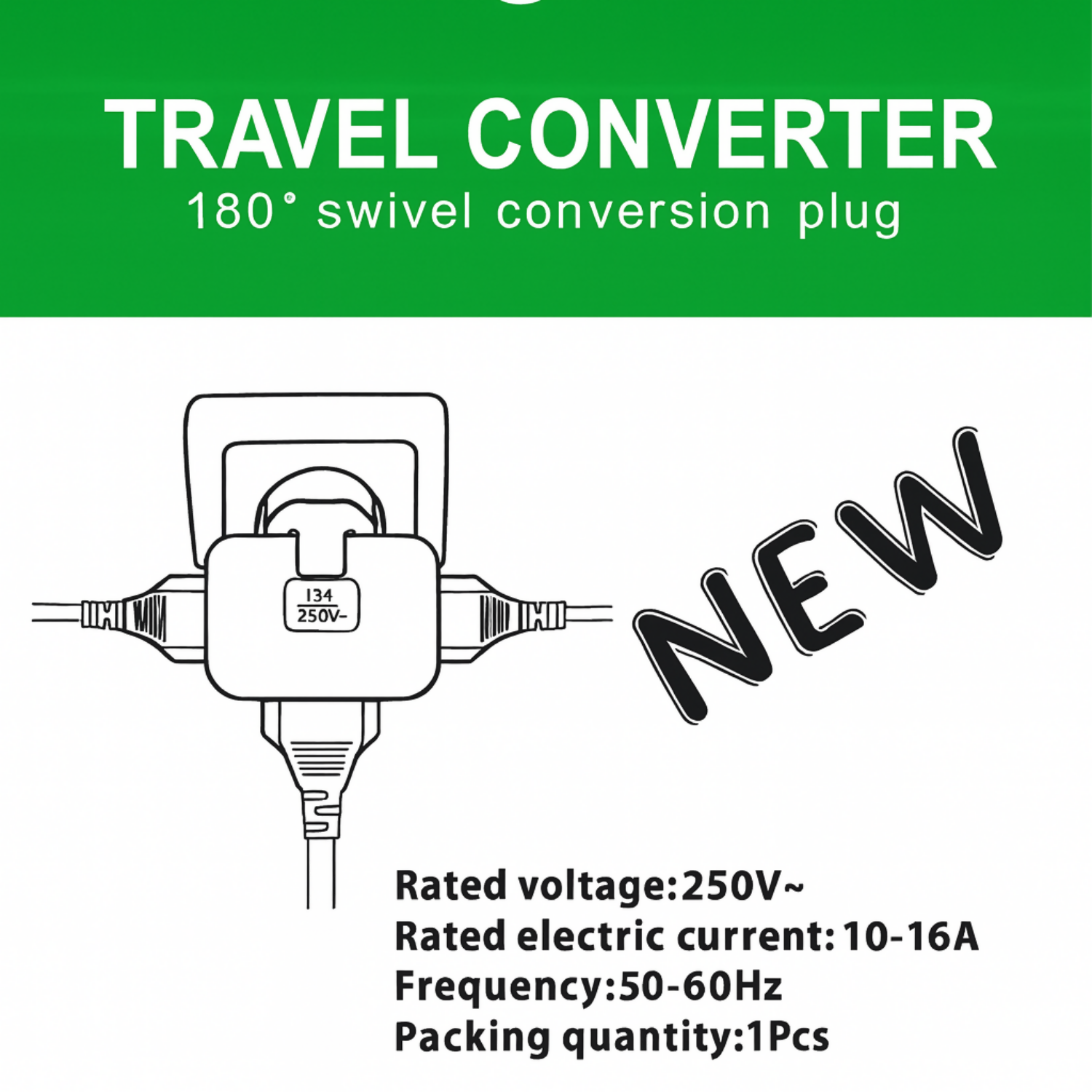 Travel Converter 180° Swivel Plug Universal Power Adapter 16A 250V