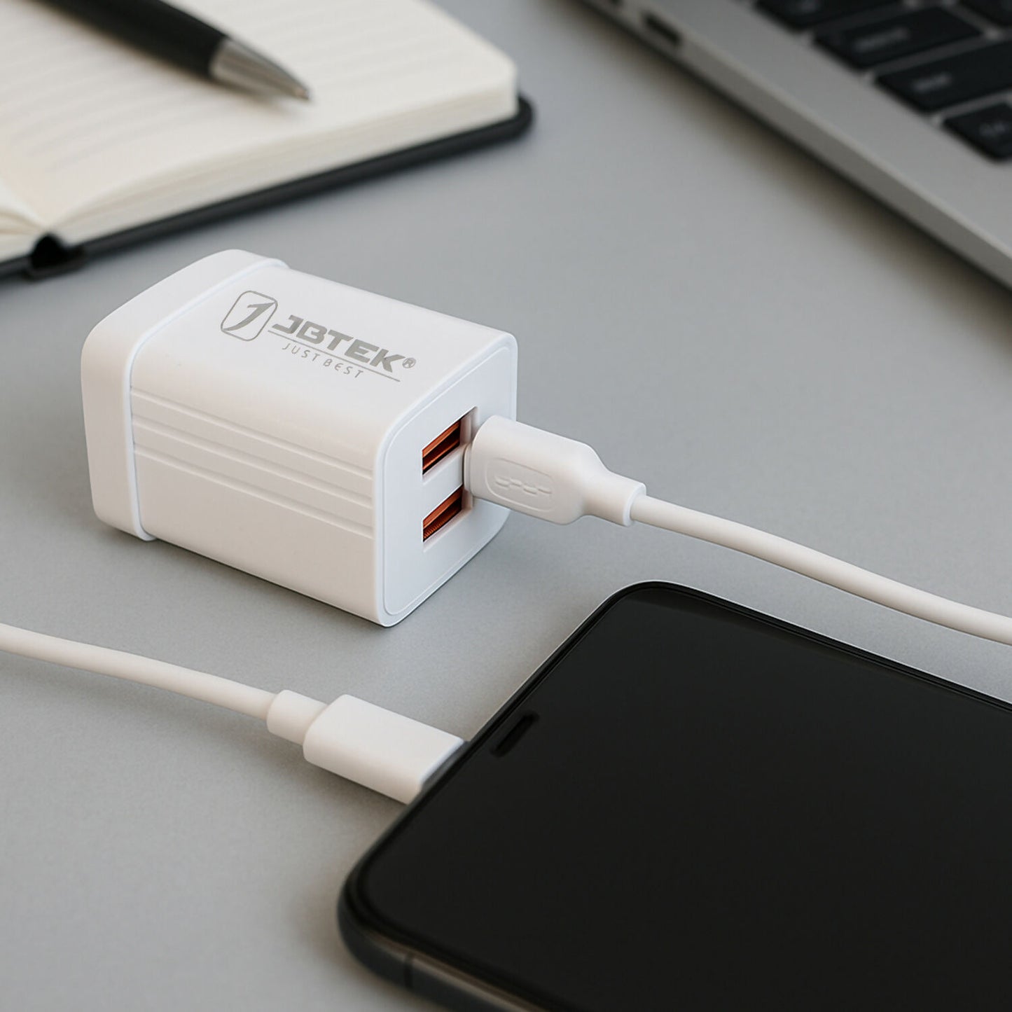 JBTEK Fast Charging Wall Adapter with USB Cable – Dual Port High-Speed Mobile Charger for Home, Office & Travel