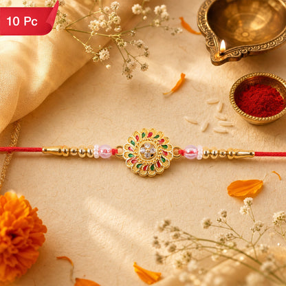 Floral Stone Beaded Rakhi for Brother Raksha Bandhan Gift (10pcs)