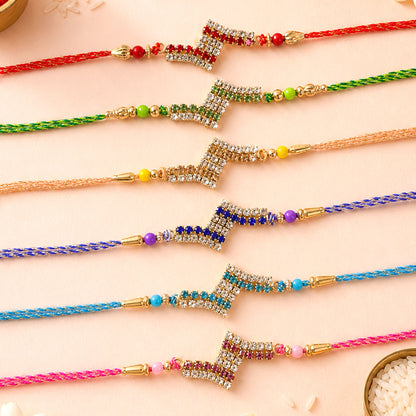 Chevron Shaped AD Stone Rakhi for Raksha Bandhan (Pack of 6)