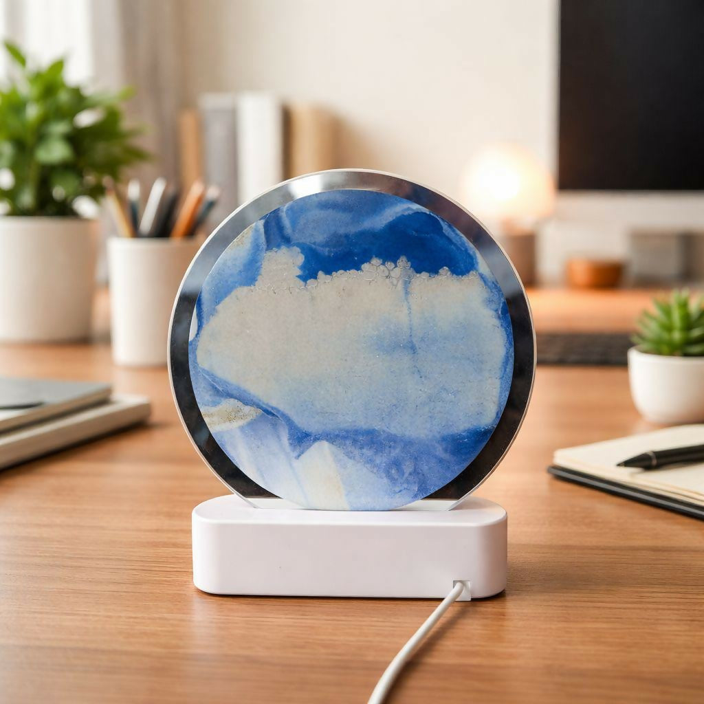 LED Round Static Blue Sand Art Lamp | Ambient Decorative Night Light Home Décor