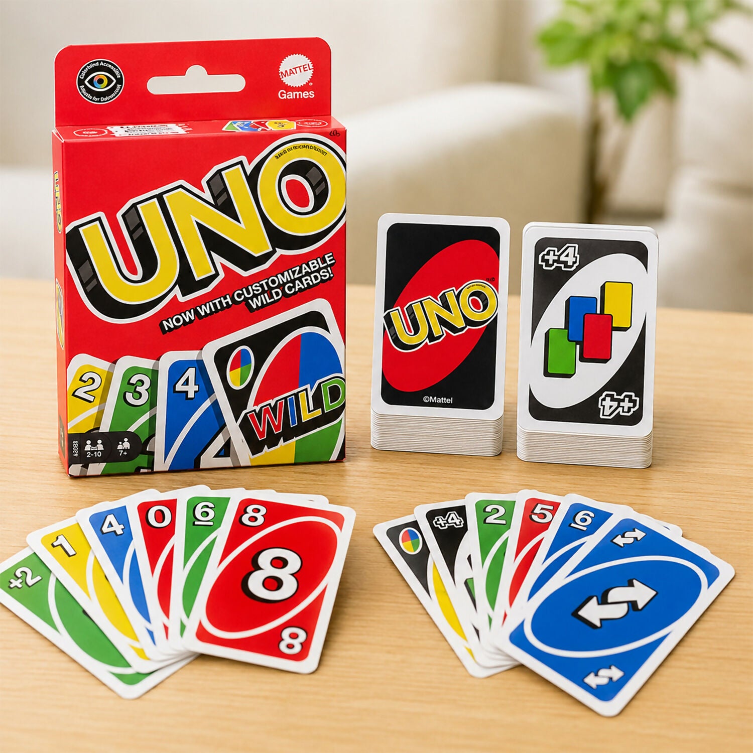 Family playing UNO Customizable Wild Cards Game