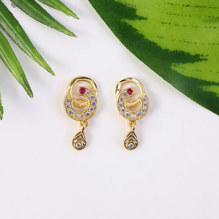 Modern Gold Plated Round Teardrop Earrings with Stone Highlights