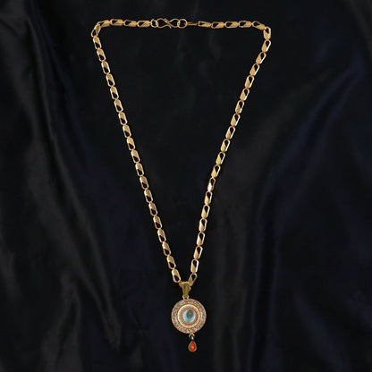 Gold Plated Evil Eye Pendant Necklace with Morpich Crystal Border