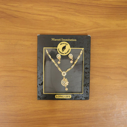 Premium Gold-Tone Ethnic Necklace Set with Floral Pendant Design & Matching Drop Earrings