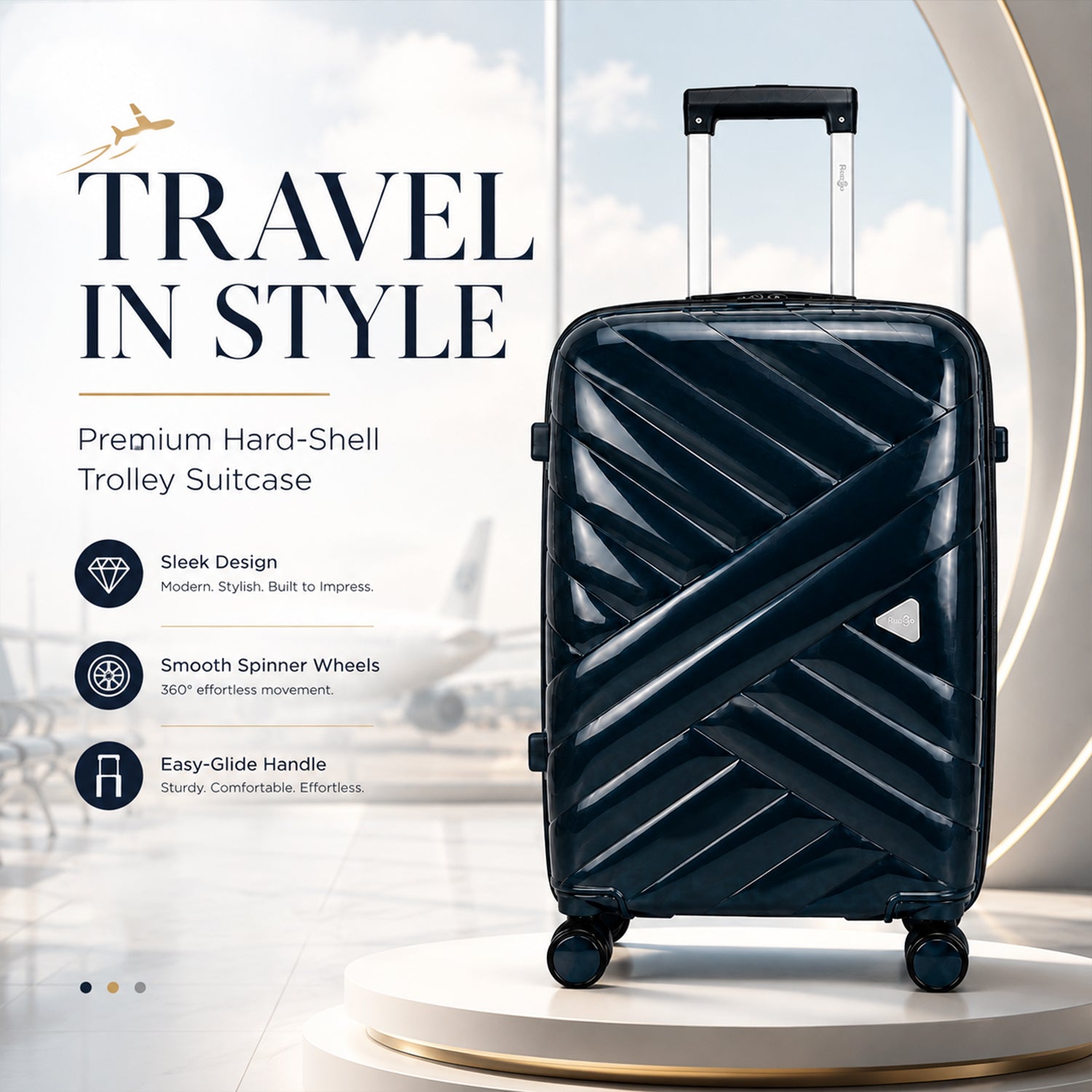 Midnight Blue Premium Trolley Suitcase with Spinner Wheels, Lock & Telescopic Handle