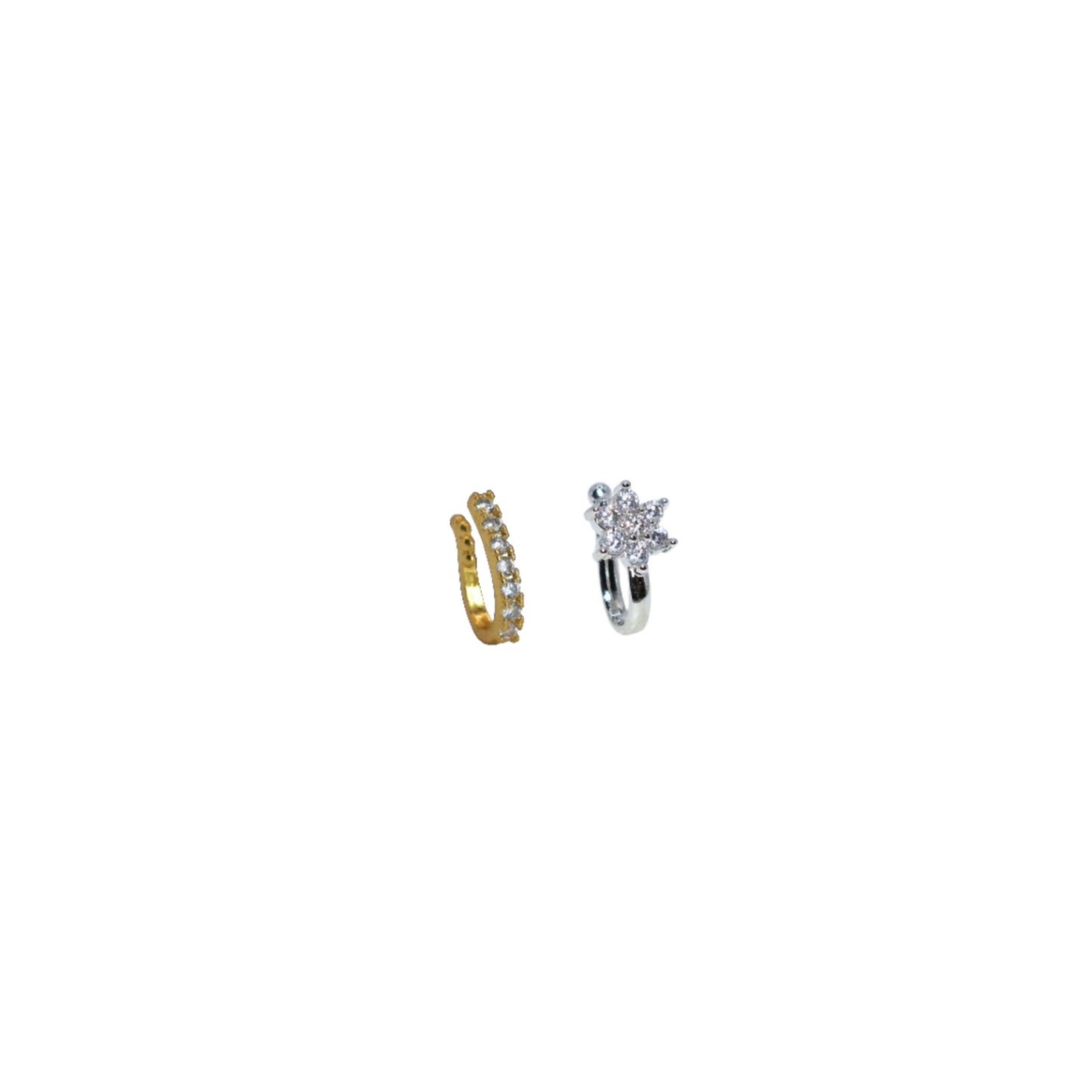 Rhodium Plated Non-Pierced Press Nath/Nose Pin for Women Combo Pack of 2