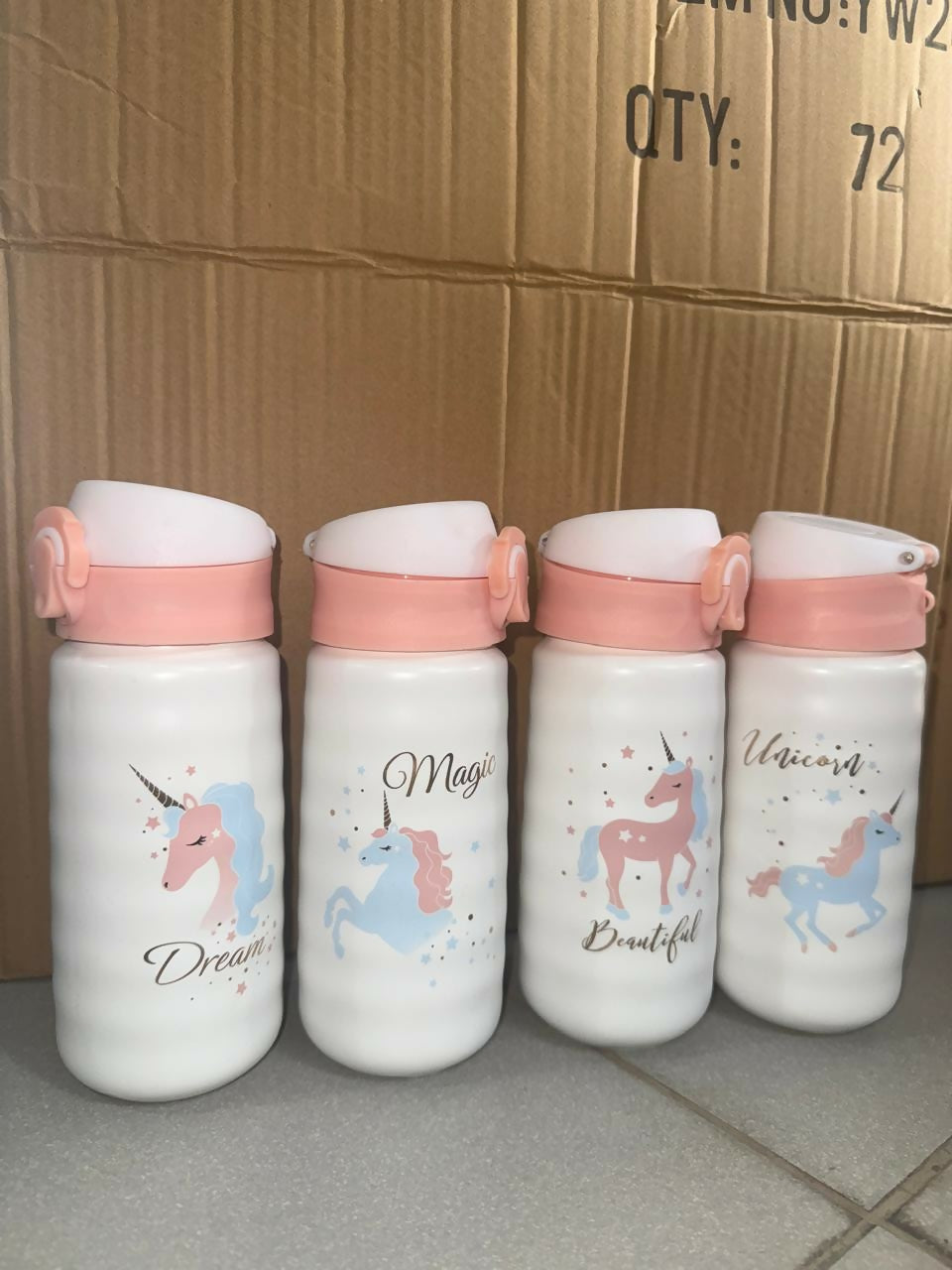 Unicorn Printed Kids Water Bottle with Flip-Top Sipper Lid | Leak-Proof BPA-Free Cute School Bottle for Girls & Toddlers | Lightweight Unbreakable Plastic Sipper for School, Travel & Daily Use | Pack of 1 (Unicorn Design)